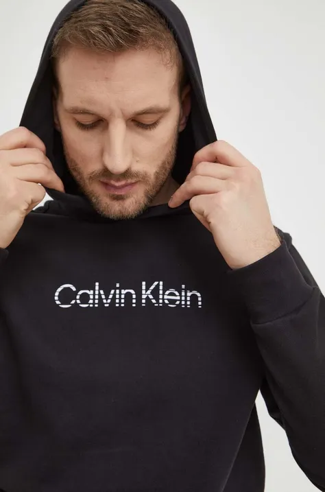 Хлопковая кофта Calvin Klein мужская цвет чёрный с капюшоном с принтом