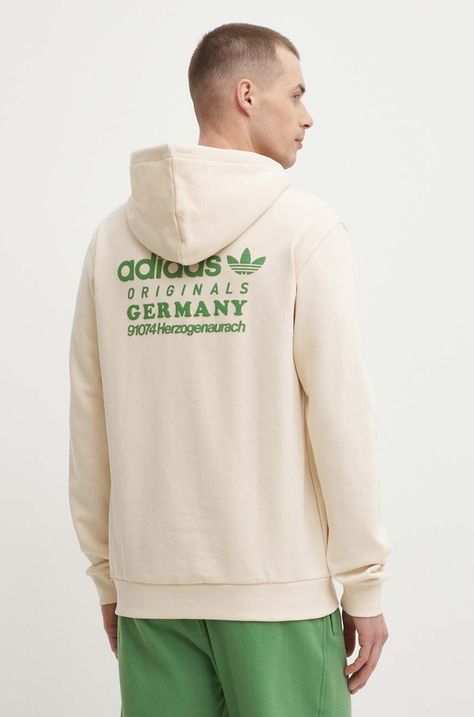 Βαμβακερή μπλούζα adidas Originals χρώμα: μπεζ, με κουκούλα, IR9309