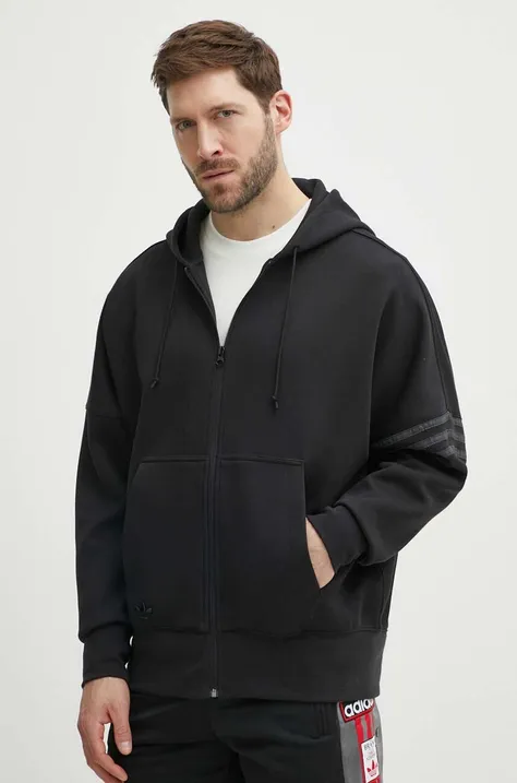 Mikina adidas Originals pánská, černá barva, s kapucí, hladká, IR9429