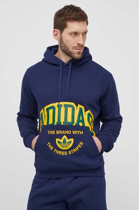 adidas Originals bluză bărbați, culoarea bleumarin, cu glugă, cu imprimeu  IS0235