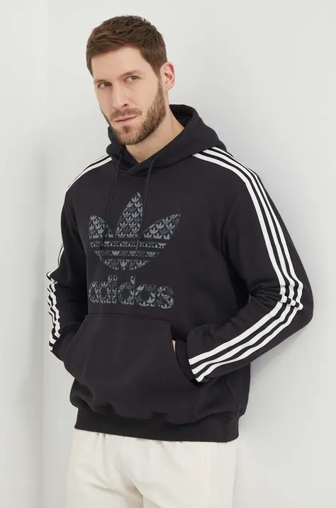 Bombažen pulover adidas Originals moška, črna barva, s kapuco