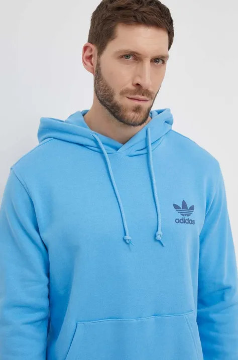 adidas Originals bluza bawełniana męska kolor niebieski z kapturem z nadrukiem IS3317