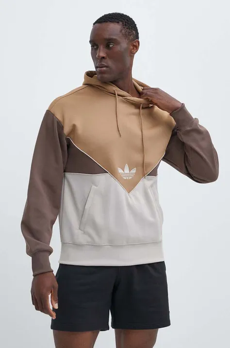 Кофта adidas Originals мужская цвет коричневый с капюшоном узор IU2369
