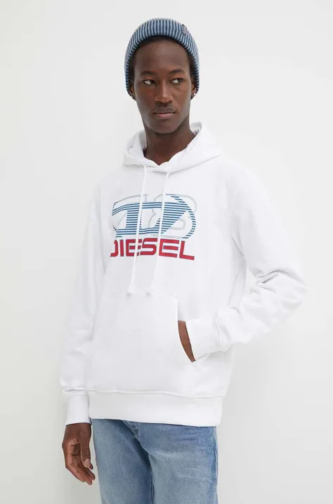 Кофта Diesel чоловіча колір білий з капюшоном з принтом