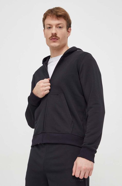 Φούτερ προπόνησης Calvin Klein Performance χρώμα: μαύρο, με κουκούλα