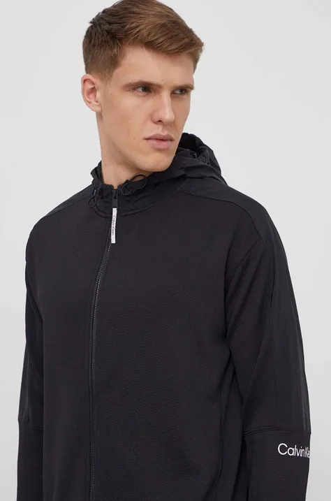 Pulover za vadbo Calvin Klein Performance črna barva, s kapuco