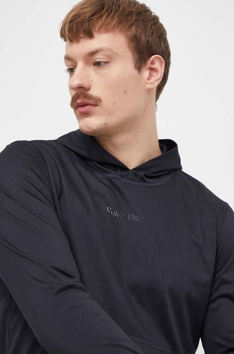 Кофта Calvin Klein Performance мужская цвет чёрный с капюшоном с принтом