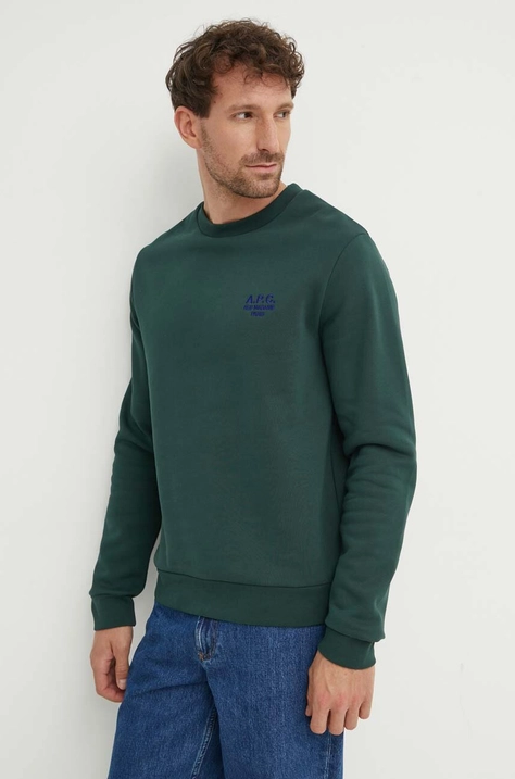 Bombažen pulover A.P.C. Sweat Rider moški, zelena barva, COGVG.H27699.KAG