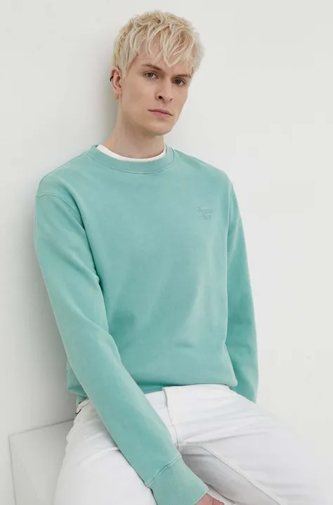 Bombažen pulover Superdry moška, turkizna barva