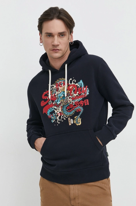 Superdry felpa uomo colore blu navy con cappuccio