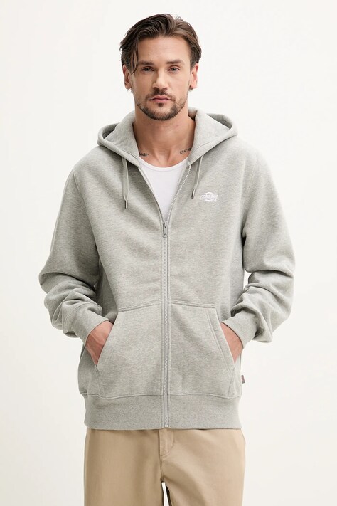 Dickies bluza SUMMERDALE ZIP THROUGH barbati, culoarea gri, cu glugă, neted, DK0A4YQA