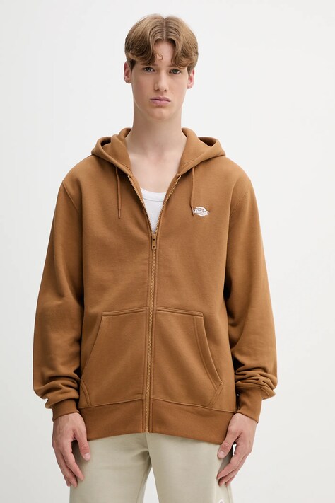 Dickies bluza SUMMERDALE ZIP THROUGH męska kolor brązowy z kapturem gładka DK0A4YQA