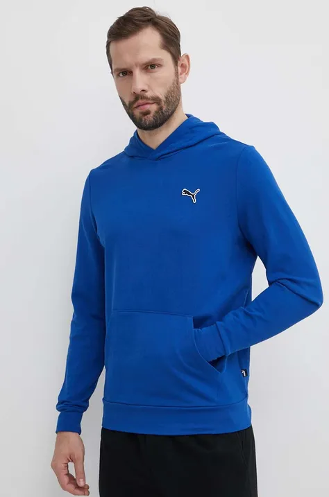 Bombažen pulover Puma moška, mornarsko modra barva, s kapuco