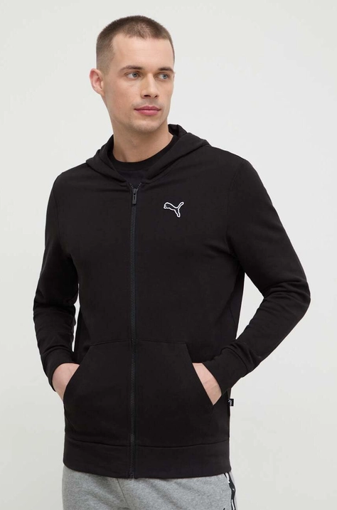 Puma bluza bawełniana BETTER ESSENTIALS męska kolor czarny z kapturem gładka 675979