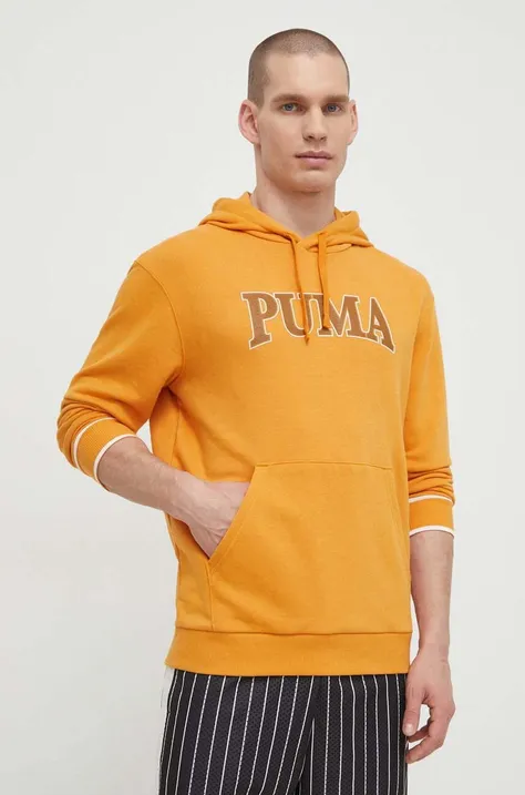 Mikina Puma SQUAD pánská, žlutá barva, s kapucí, s potiskem, 678969