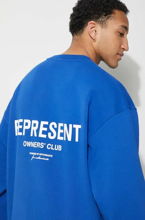 Памучен суичър Represent Owners Club Sweater в синьо с принт OCM410.109