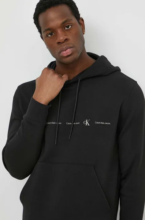 Кофта Calvin Klein Jeans мужская цвет чёрный с капюшоном с принтом