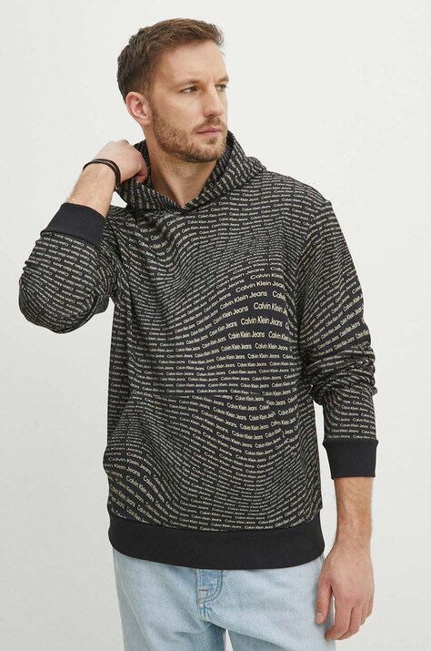 Хлопковая кофта Calvin Klein Jeans мужская цвет чёрный с капюшоном узор J30J325350