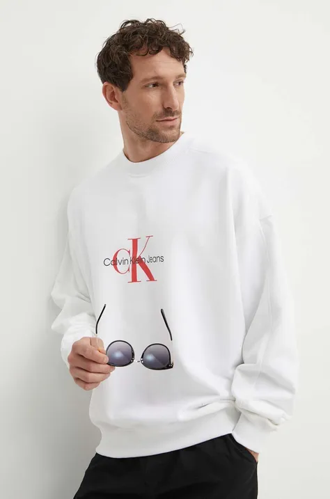 Хлопковая кофта Calvin Klein Jeans мужская цвет белый с принтом J30J325426