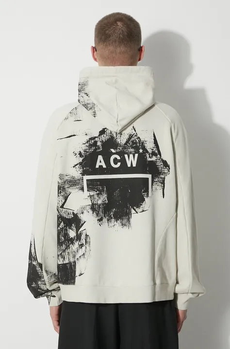 Бавовняна кофта A-COLD-WALL* Brushstroke Hoodie чоловіча колір бежевий з капюшоном з принтом ACWMW183