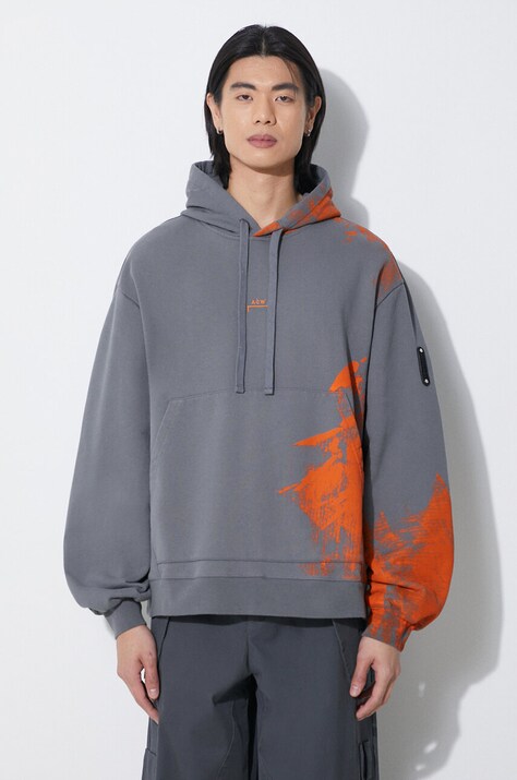 Бавовняна кофта A-COLD-WALL* Brushstroke Hoodie чоловіча колір сірий з капюшоном з принтом ACWMW183