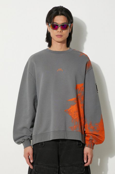 Bavlněná mikina A-COLD-WALL* Brushstroke Crewneck pánská, šedá barva, s potiskem, ACWMW184