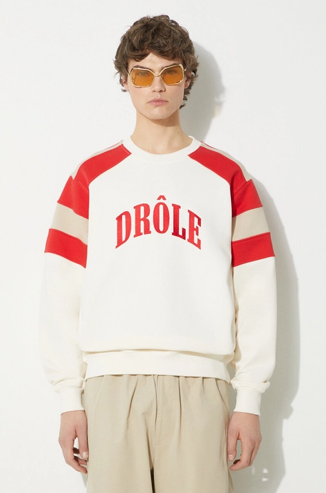 Бавовняна кофта Drôle de Monsieur Le Sweatshirt Drôle Sport чоловіча колір бежевий візерунок D-SW137-CO127-CM