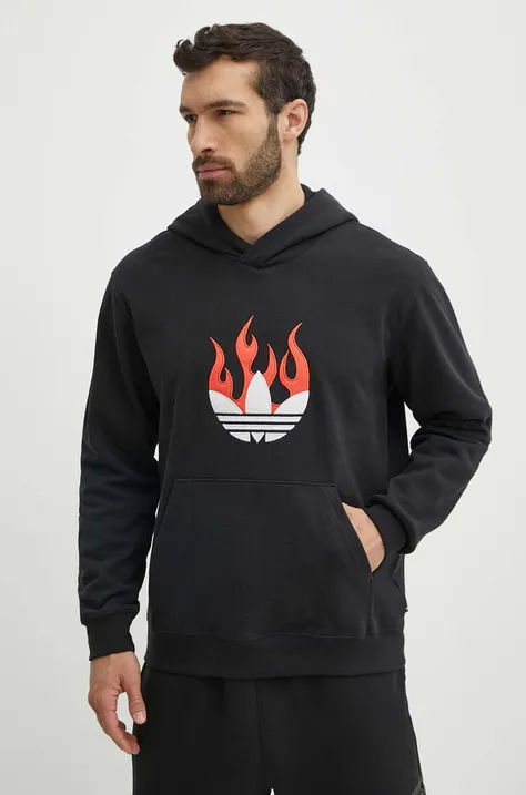 Bombažen pulover adidas Originals moški, črna barva, s kapuco, IS0208