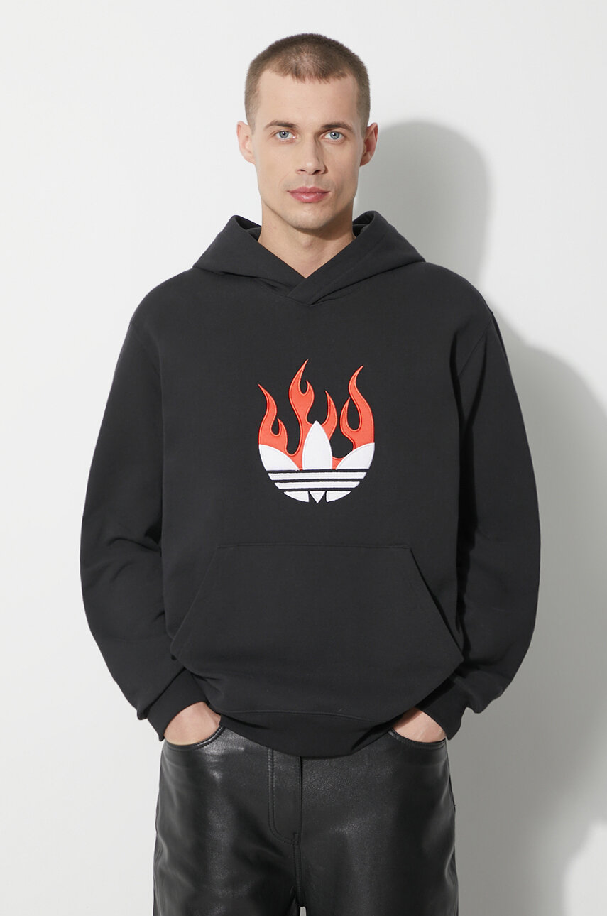 adidas Originals felpa in cotone uomo colore nero con cappuccio con applicazione IS0208