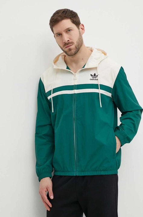 Dukserica adidas Originals Windbreaker za muškarce, boja: zelena, s kapuljačom, uzorkom