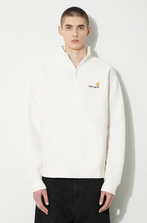 Кофта Carhartt WIP Half Zip American Script Sweat чоловіча колір бежевий з аплікацією I027014.D6XX