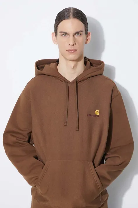 Carhartt WIP hooded sweatshirt American Script Sweat men's brown color hooded smooth I028279.1ZDXX