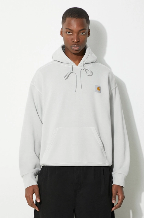 Carhartt WIP cotton sweatshirt Hooded Nelson Sweat men's silver color hooded smooth I029963.1YEGD