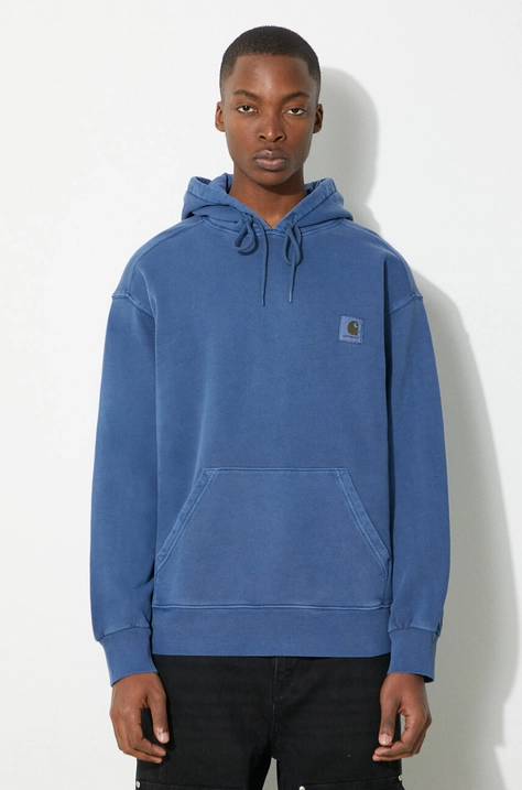 Carhartt WIP cotton sweatshirt Hooded Nelson Sweat men's blue color hooded smooth I029963.1ZFGD