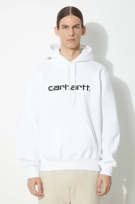 Mikina Carhartt WIP Hooded Carhartt Sweat pánská, bílá barva, s kapucí, s aplikací, I030547.00AXX