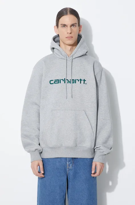 Кофта Carhartt WIP Hooded Carhartt Sweat чоловіча колір сірий з капюшоном з аплікацією I030547.24FXX
