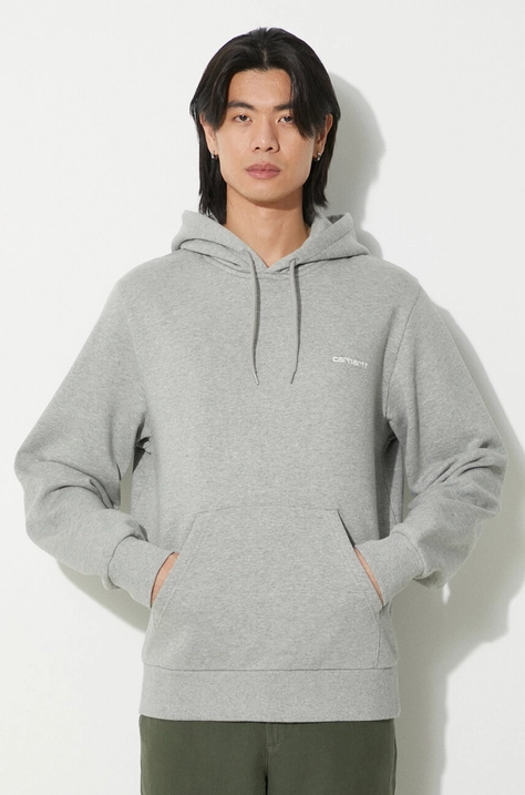 Суичър Carhartt WIP Hooded Script Embroidery Sweat в сиво с качулка с меланжов десен I033658.00DXX