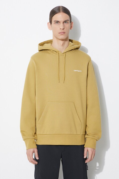 Dukserica Carhartt WIP Hooded Script Embroidery Sweat za muškarce, boja: bež, s kapuljačom, bez uzorka, I033658.22WXX