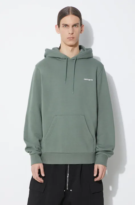 Carhartt WIP hooded sweatshirt Script Embroidery Sweat men's green color hooded smooth I033658.22XXX