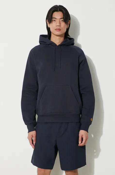 Carhartt WIP sweatshirt Hooded Chase Sweat men's navy blue color hooded smooth I033661.00HXX