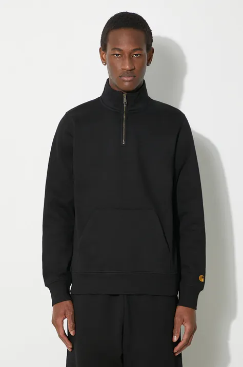 Carhartt WIP sweatshirt Chase Neck Zip men's black color smooth I033665.00FXX