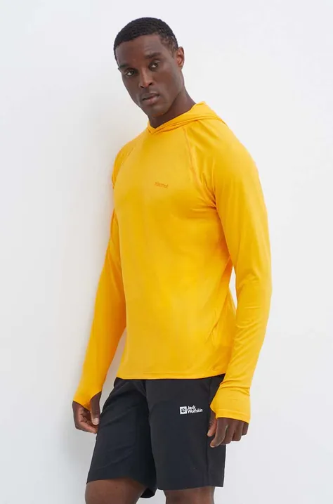Спортен суичър Marmot Windridge в жълто с качулка с изчистен дизайн