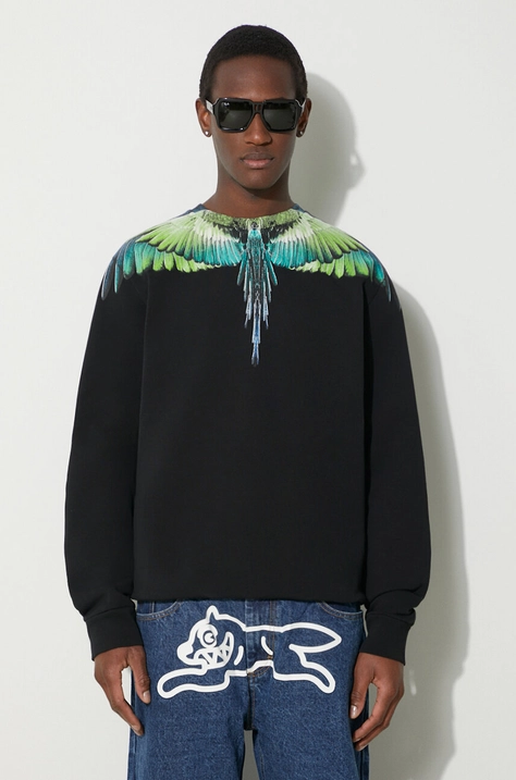 Bavlnená mikina Marcelo Burlon Icon Wings Regular Crewneck pánska, čierna farba, s potlačou, CMBA009S24FLE0011050