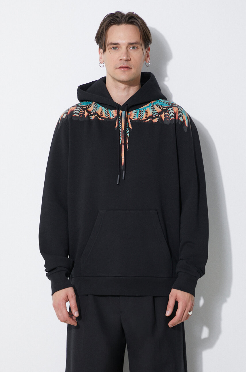 Marcelo Burlon bluza bawełniana Grizzly Wings Regular Hoodie męska kolor czarny z kapturem z nadrukiem CMBB007S24FLE0021020