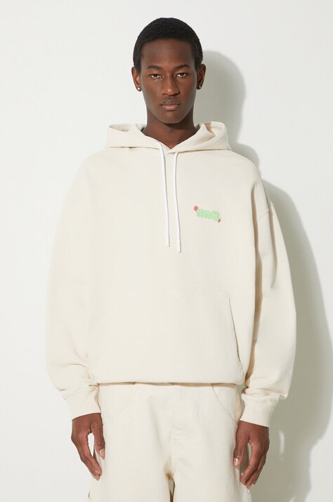 Marcelo Burlon hanorac de bumbac Solsticio Comfort Hoodie bărbați, culoarea bej, cu glugă, cu imprimeu, CMBB106S24FLE0060C50