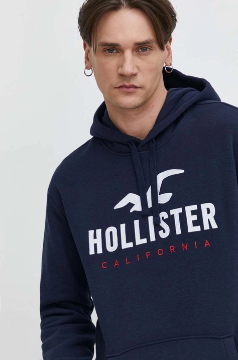 Pulover Hollister Co. moška, mornarsko modra barva, s kapuco