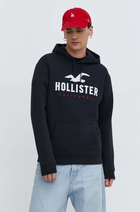 Μπλούζα Hollister Co. χρώμα: μαύρο, με κουκούλα