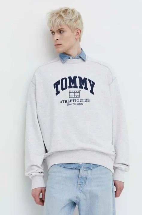 Pamučna dukserica Tommy Jeans za muškarce, boja: siva, melanž