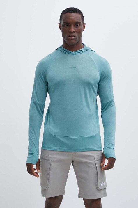 Icebreaker felpa da sport 125 Cool-Lite Merino Blend Sphere colore verde con cappuccio IB0A56EUA751