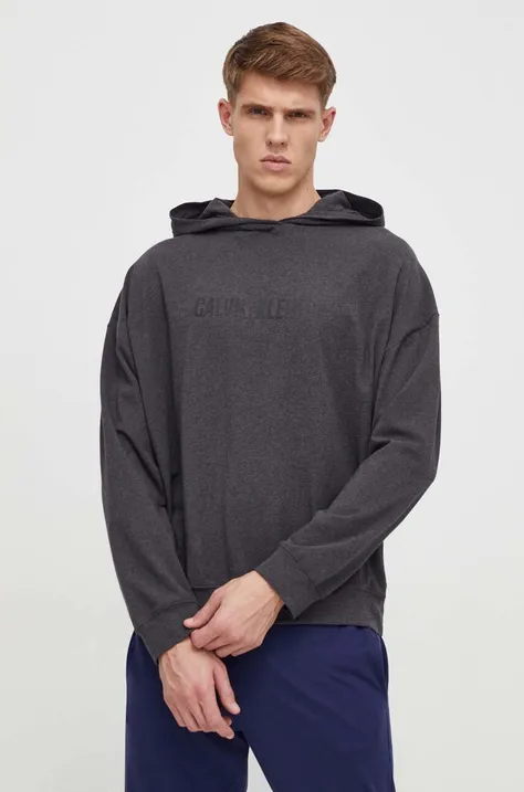 Кофта лаунж Calvin Klein Underwear колір сірий з капюшоном з принтом